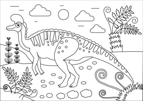 Lambeosaurus Hadrosaurid Dinosaur Coloring Page